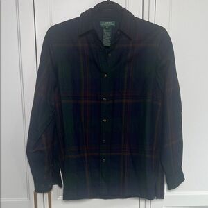 Lauren Ralph Lauren Plaid Button Down Wool Shirt - Navy and Green
